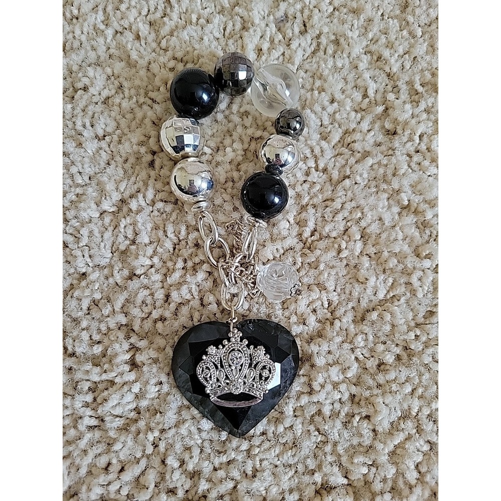 Fashion Bracelet Plastic Black Silver Crown Heart Beads Elastic Band